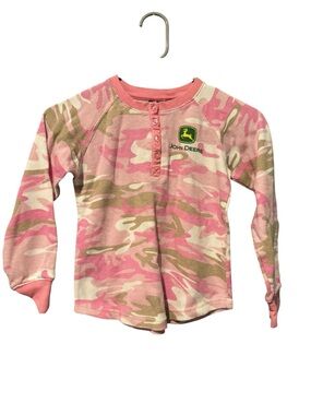 John Deere Pink Camouflage Long Sleeve Henley Tee